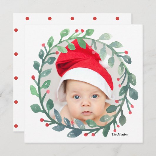 Whimsical Waterverf Wreath | Kerstmis Feestdagenkaart (Voorkant / Achterkant)