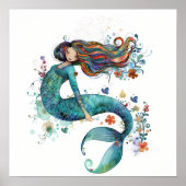 Whimsical Waterverf Zeemeermin Art Print (Voorkant)