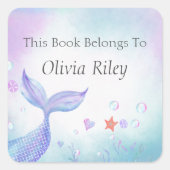 Whimsical Waterverf Zeemeermin Dit boek behoort to Vierkante Sticker (Voorkant)