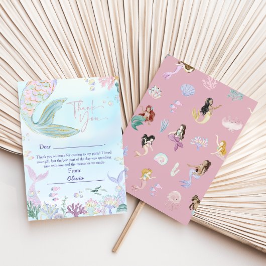 Whimsical Waterverf Zeemeermin Verjaardagsfeest Bedankkaart