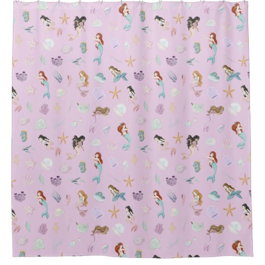 Whimsical Waterverf Zeemeerminnen Douchegordijn (Voorkant)