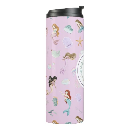 Whimsical Waterverf Zeemeerminnen Monogram Thermosbeker (Gedraaid links)