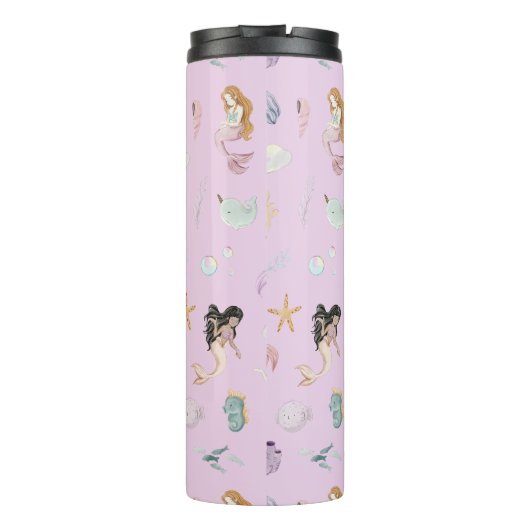 Whimsical Waterverf Zeemeerminnen Monogram Thermosbeker (Achterkant)