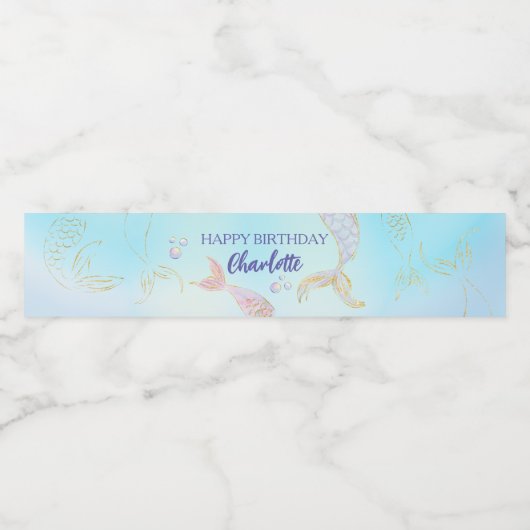 Whimsical Waterverf Zeemeerminnen Onder het Zee Waterfles Etiket (Enkel label)