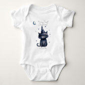 Whimsical Waterverf Zwarte Kat Blauwe Kerst Romper (Voorkant)