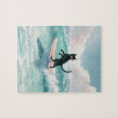 Whimsical Waterverf Zwarte Kat Surfen Puzzel Legpuzzel (Horizontaal)