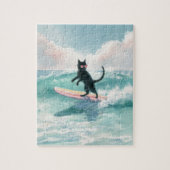 Whimsical Waterverf Zwarte Kat Surfen Puzzel Legpuzzel (Verticaal)