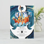 Whimsical Waves Ahoy Matey Pirate Verjaardag Kaart (Staand voorkant)