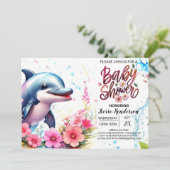 Whimsical Waves Dolfijn Meisje Baby shower Kaart (Staand voorkant)