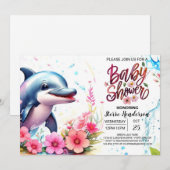 Whimsical Waves Dolfijn Meisje Baby shower Kaart (Voorkant / Achterkant)