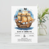 Whimsical Waves Matey Pirate Verjaardag Kaart (Staand voorkant)