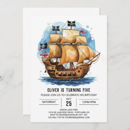 Whimsical Waves Matey Pirate Verjaardag Kaart (Voorkant / Achterkant)