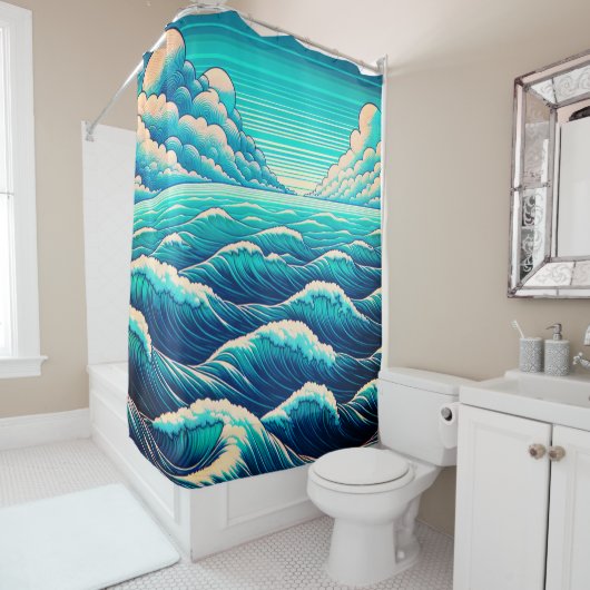 Whimsical Waves: Ocean Harmony beroemd gemaakt doo Douchegordijn (In situ)