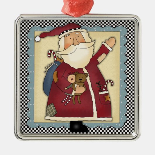 Whimsical Waving Santa Folk Art-kerstcadeau Metalen Ornament (Voorkant)