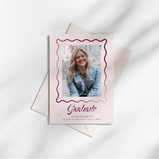 Whimsical Wavy Border Graduation Announcement Kaart