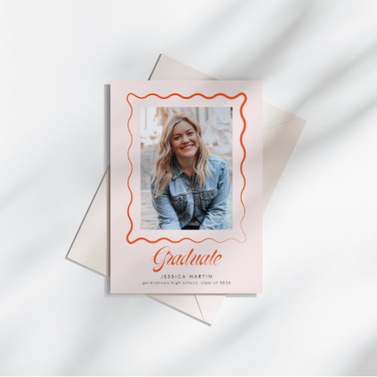 Whimsical Wavy Border Graduation Announcement Kaart