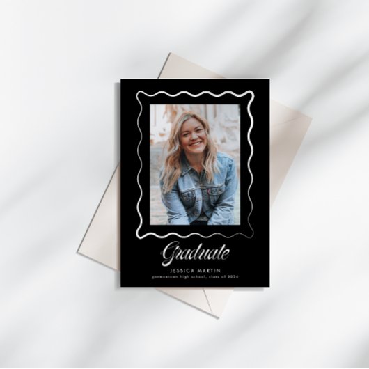 Whimsical Wavy Border Graduation Announcement Kaart