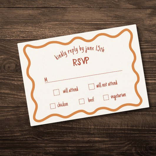 Whimsical Wavy Border Handgeschreven 70s RSVP-kaar RSVP Kaartje