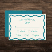 Whimsical Wavy Border Handgeschreven Blauwe RSVP-k RSVP Kaartje