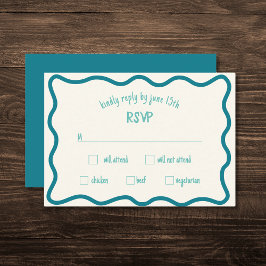 Whimsical Wavy Border Handgeschreven Blauwe RSVP-k RSVP Kaartje