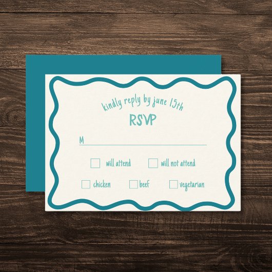 Whimsical Wavy Border Handgeschreven Blauwe RSVP-k RSVP Kaartje
