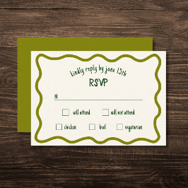 Whimsical Wavy Border Handgeschreven Olive RSVP-ka RSVP Kaartje