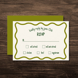 Whimsical Wavy Border Handgeschreven Olive RSVP-ka RSVP Kaartje