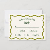 Whimsical Wavy Border Handgeschreven Olive RSVP-ka RSVP Kaartje (Voorkant)