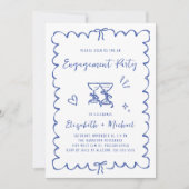 Whimsical Wavy Frame Blue Photo Engagement Party Kaart (Voorkant)