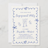 Whimsical Wavy Frame Blue Photo Engagement Party Kaart (Voorkant)