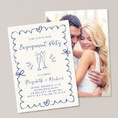 Whimsical Wavy Frame Blue Photo Engagement Party Kaart