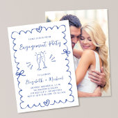 Whimsical Wavy Frame Blue Photo Engagement Party Kaart