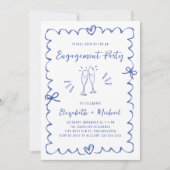 Whimsical Wavy Frame Blue Photo Engagement Party Kaart (Voorkant)