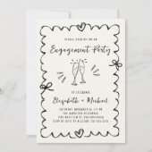 Whimsical Wavy Frame Cream Photo Engagement Party Kaart (Voorkant)