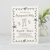 Whimsical Wavy Frame Cream Photo Engagement Party Kaart (Staand voorkant)