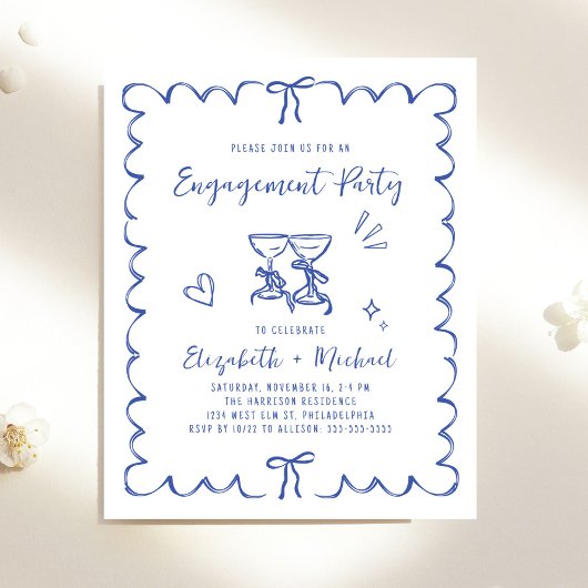 Whimsical Wavy Frame Engagement Party Invitation