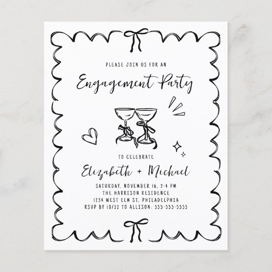 Whimsical Wavy Frame Engagement Party Invitation (Voorkant)