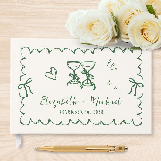 Whimsical Wavy Frame Hand Drawn Wedding Gastenboek