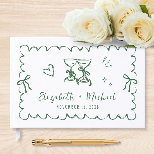 Whimsical Wavy Frame Hand Drawn Wedding Gastenboek