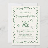 Whimsical Wavy Frame Photo Green Engagement Party Kaart (Voorkant)