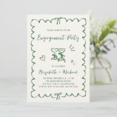 Whimsical Wavy Frame Photo Green Engagement Party Kaart (Staand voorkant)