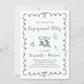 Whimsical Wavy Frame Photo Green Engagement Party Kaart (Voorkant)