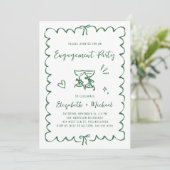 Whimsical Wavy Frame Photo Green Engagement Party Kaart (Staand voorkant)