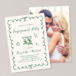 Whimsical Wavy Frame Photo Green Engagement Party Kaart