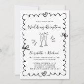 Whimsical Wavy Frame Photo Wedding Reception Kaart (Voorkant)