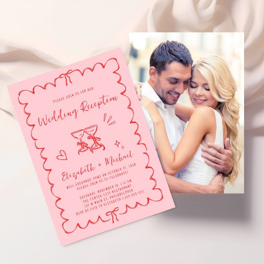 Whimsical Wavy Frame Photo Wedding Reception Kaart
