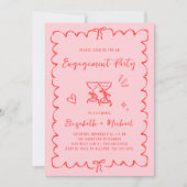 Whimsical Wavy Frame Pink Photo Engagement Party Kaart (Voorkant)