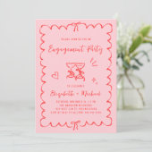 Whimsical Wavy Frame Pink Photo Engagement Party Kaart (Staand voorkant)
