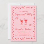 Whimsical Wavy Frame Pink Photo Engagement Party Kaart (Voorkant)