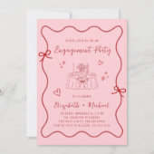 Whimsical Wavy Frame Pink Photo Engagement Party Kaart (Voorkant)